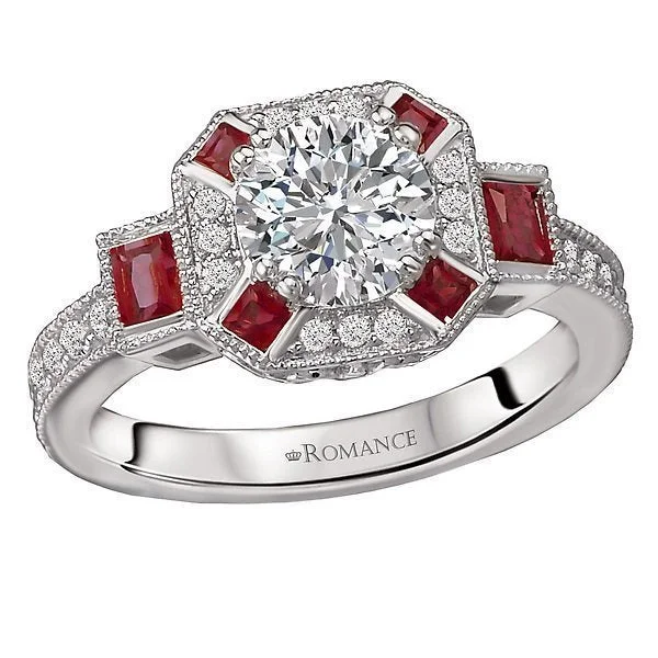 Women’s emerald engagement ring-14KT 1/2 CTW RUBY & 1/4 CTW DIAMOND SETTING FOR 1 CT ROUND