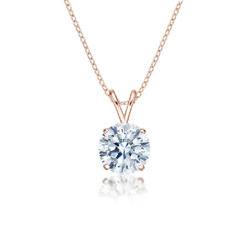 Women’s luxury diamond necklace-Round Brilliant solitaire pendant with 3 carat* diamond simulant in 10 carat rose gold