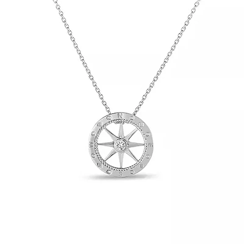 Women’s necklace set-18K White Gold Diamond Compass Pendant