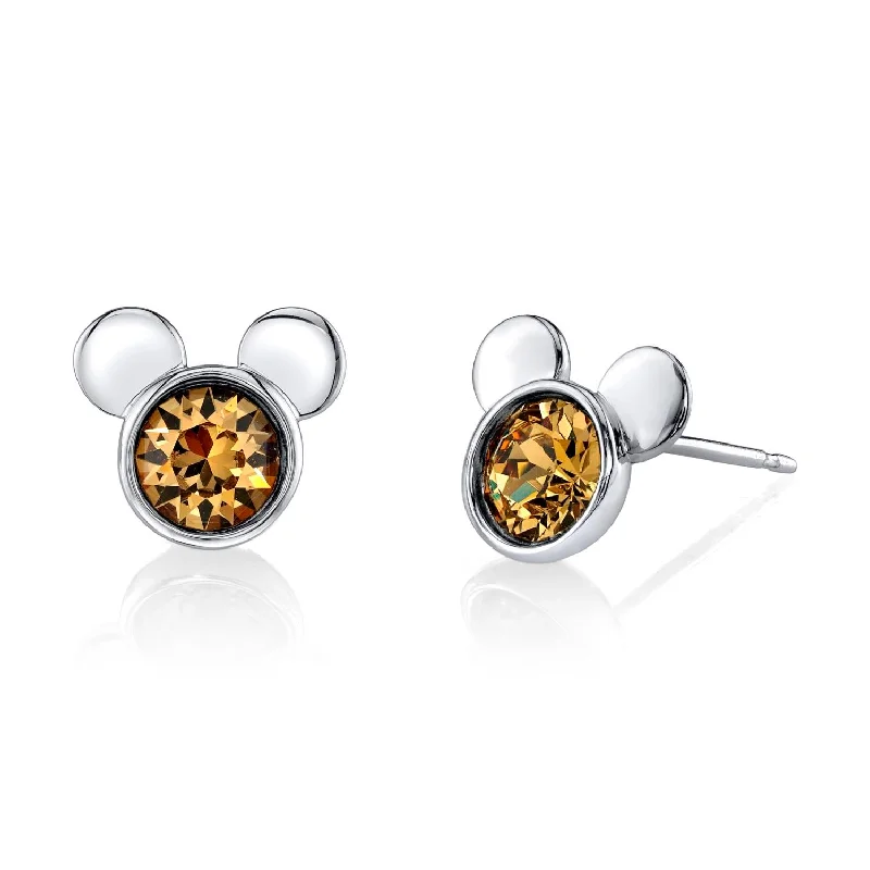 Women’s adjustable earrings-Disney Sterling Silver Round Crystal Birthstone Mickey Mouse Stud Earrings