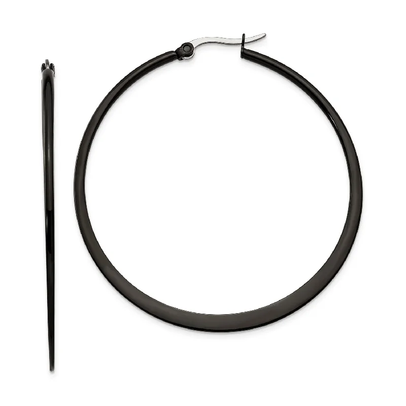 Women’s trendy earrings-Stainless Steel Black IP plated 55mm Hoop Earrings