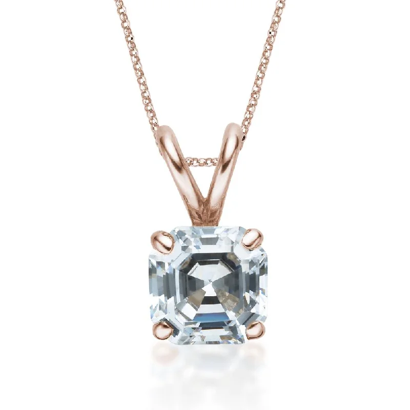 Women’s statement chain necklace-Asscher solitaire pendant with 2 carat* diamond simulant in 10 carat rose gold