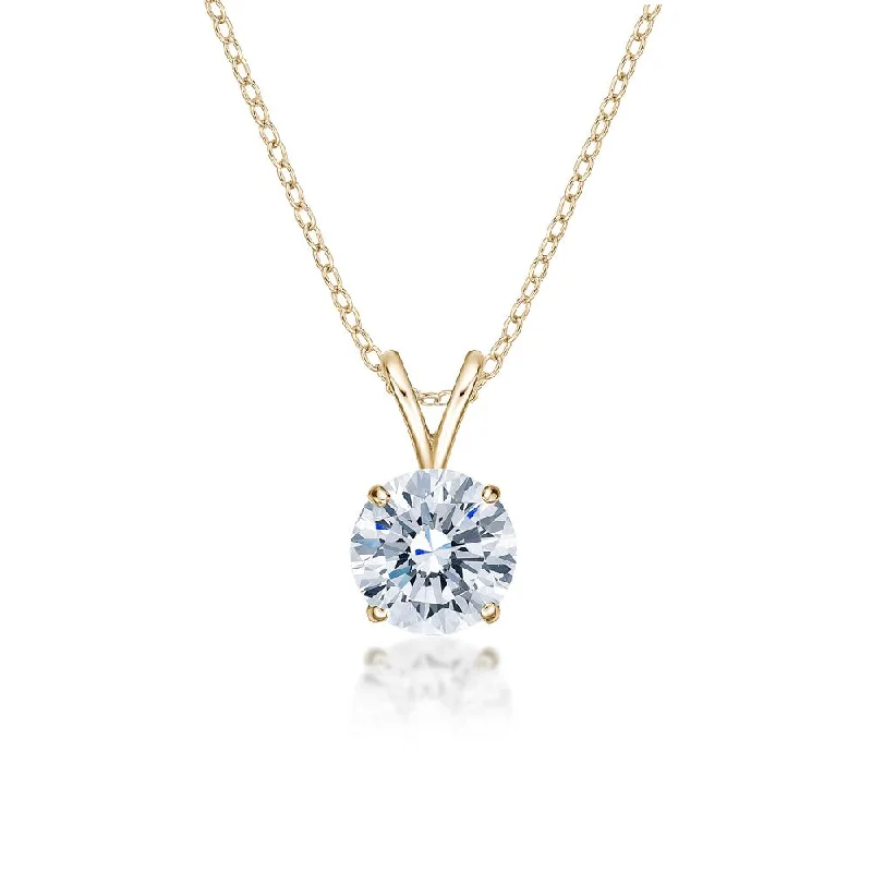 Women’s gemstone chain necklace-Round Brilliant solitaire pendant with 1.5 carat* diamond simulant in 10 carat yellow gold