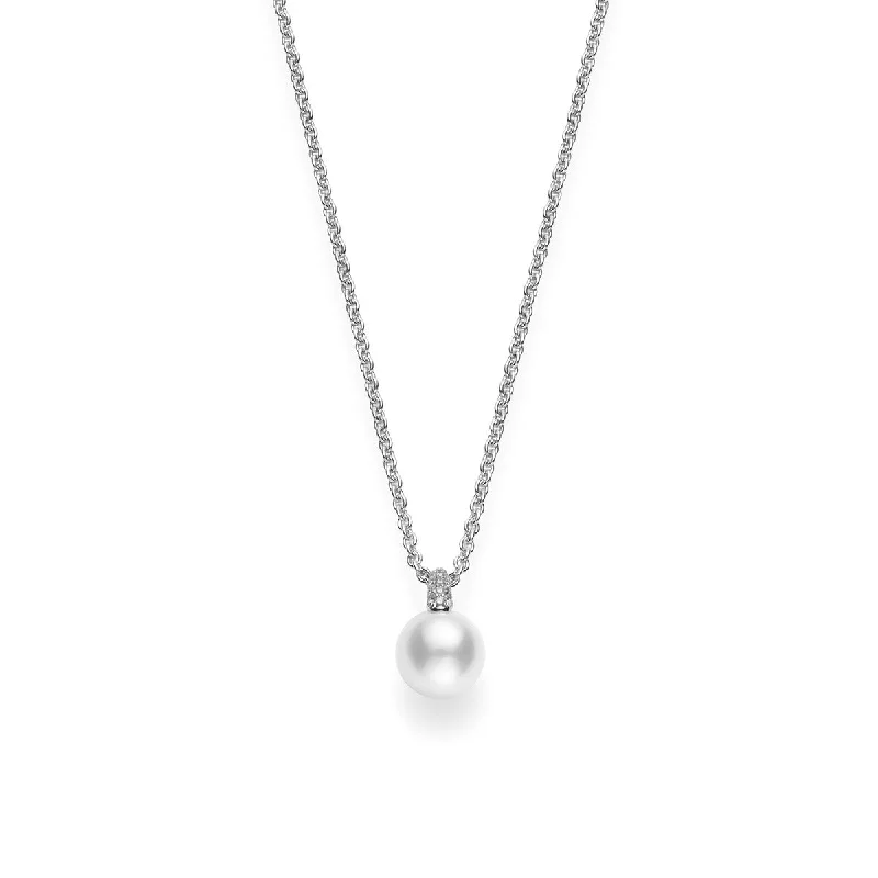 Women’s diamond tennis necklace-Akoya Cultured Pearl and Pave Diamond Pendant