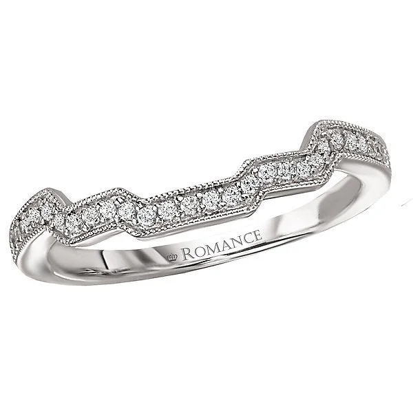 Women’s fancy engagement ring-14KT WHITE GOLD 1/10 CTW DIAMOND NOTCHED MILGRAIN BAND