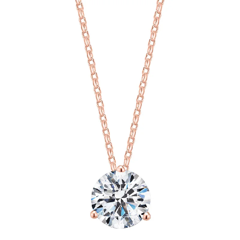 Women’s gold pendant necklace-Round Brilliant solitaire pendant with 2.04 carat* diamond simulant in 10 carat rose gold