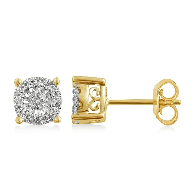 Women’s silver statement earrings-1/3 CTW Diamond Cluster Stud Earrings in 10KT Yellow Gold