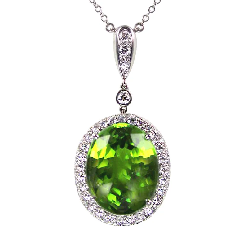 Women’s long necklace-18K White Gold Peridot Diamond Pendant