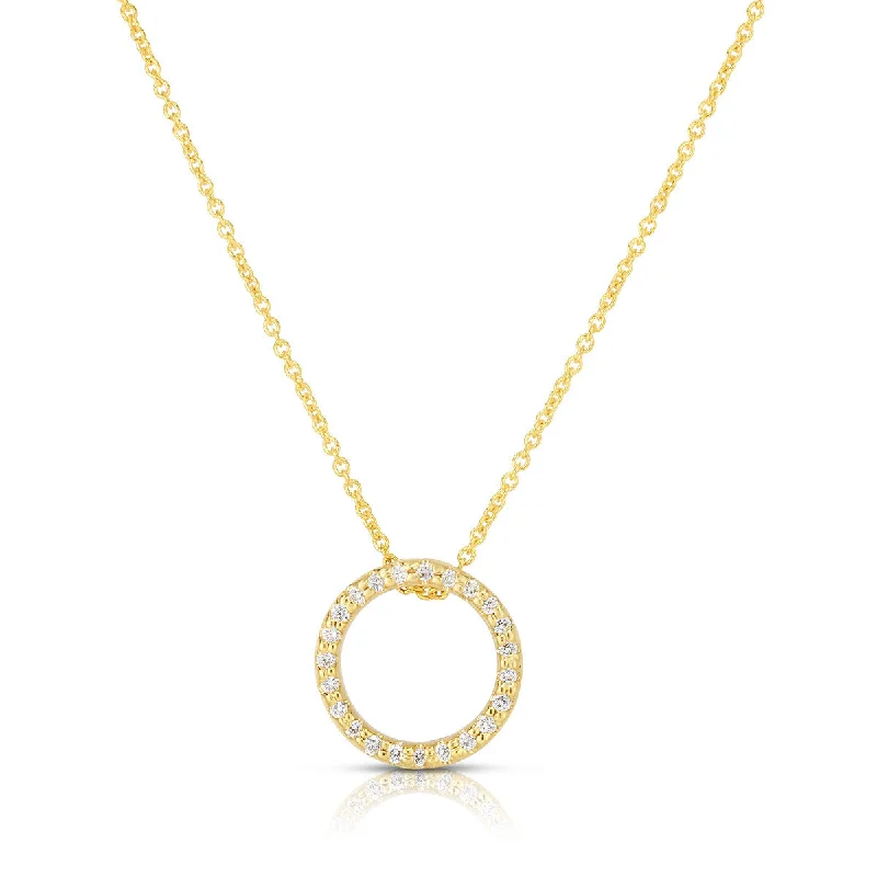 Women’s two-tone necklace-Circle Pendant with Diamonds