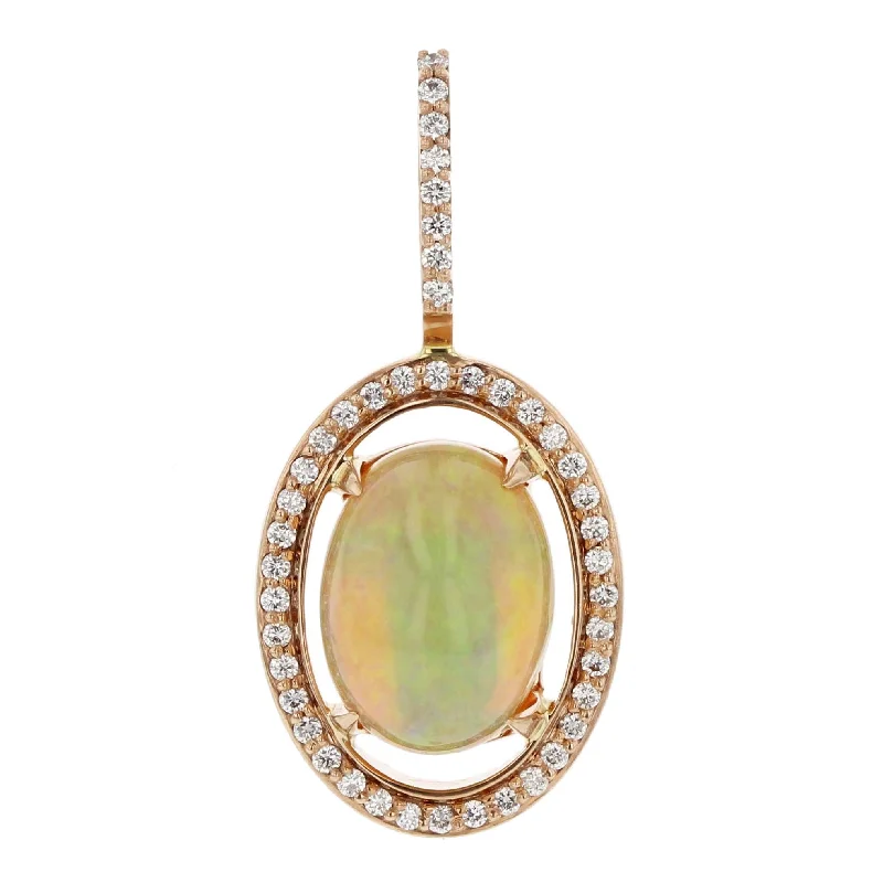 Women’s birthstone necklace-Ethiopian Opal Diamond Halo Pendant