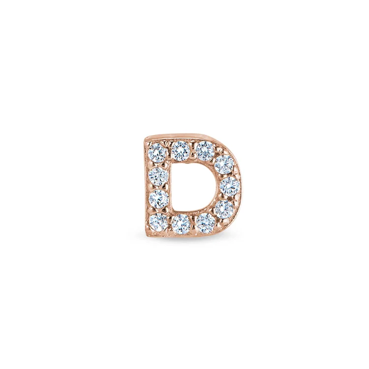 Women’s solitaire engagement ring-Rose Gold Finish Sterling Silver Micropave D Initial Charm with Simulated Diamonds