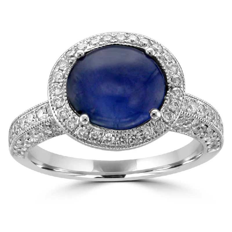 Women’s radiant diamond engagement ring-18KT WHITE GOLD 3.42 CT STAR SAPPHIRE & .97 CTW DIAMOND