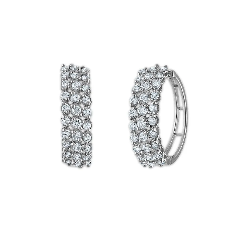 Women’s bohemian earrings-2 CTW Diamond 3-row Hoop Earrings in 10KT White Gold