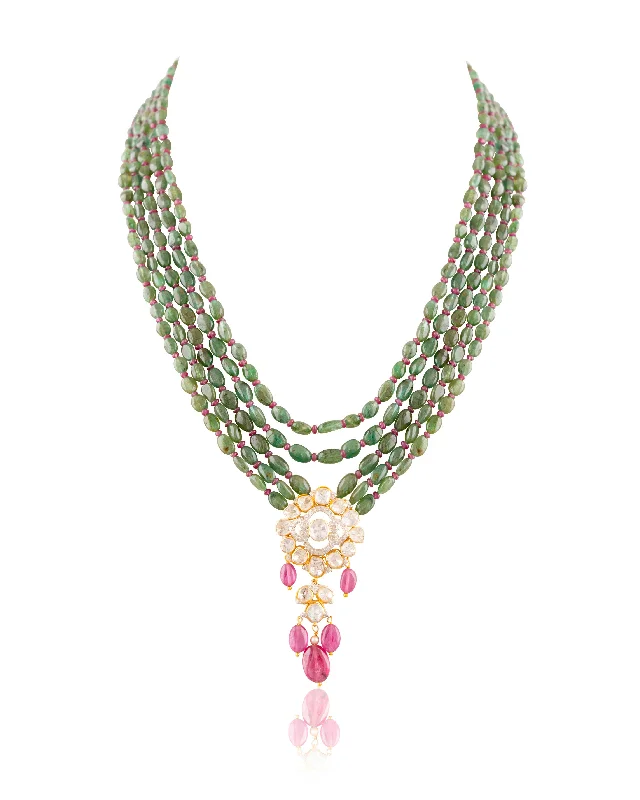 Women’s gold pendant necklace-Phalak Polki And Diamond Bead Pendant