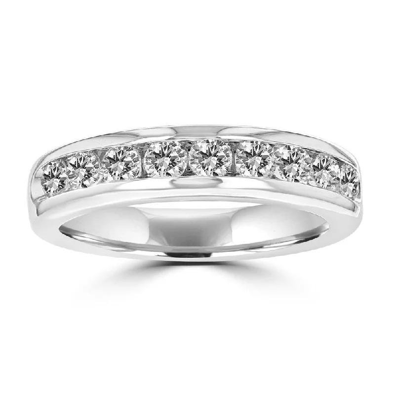 Women’s halo diamond ring engagement-14KT White Gold 3/4 CTW Diamond Channel Set Band