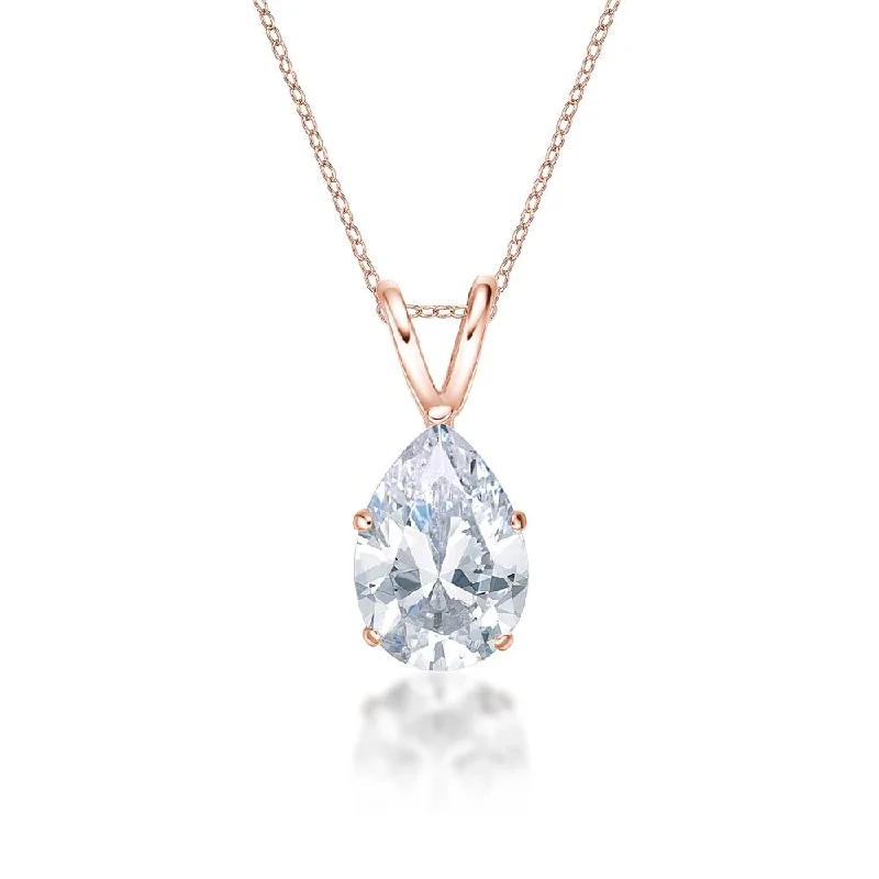 Women’s dainty necklace-Pear solitaire pendant with 2 carat* diamond simulant in 10 carat rose gold