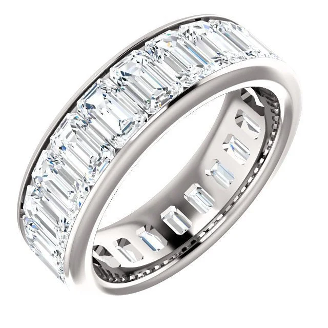 Women’s platinum engagement ring-14KT GOLD 7 CTW EMERALD CUT DIAMOND CHANNEL-SET ETERNITY BAND