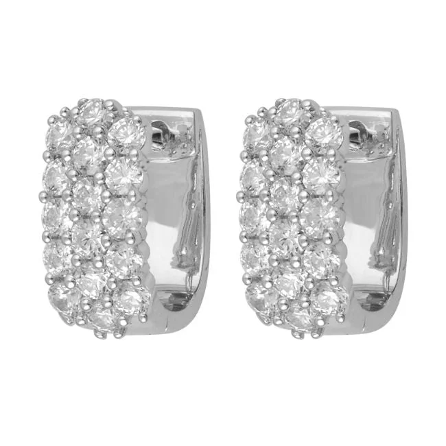 Women’s oval stud earrings-1 CTW Diamond Huggie Earrings in 14KT White Gold