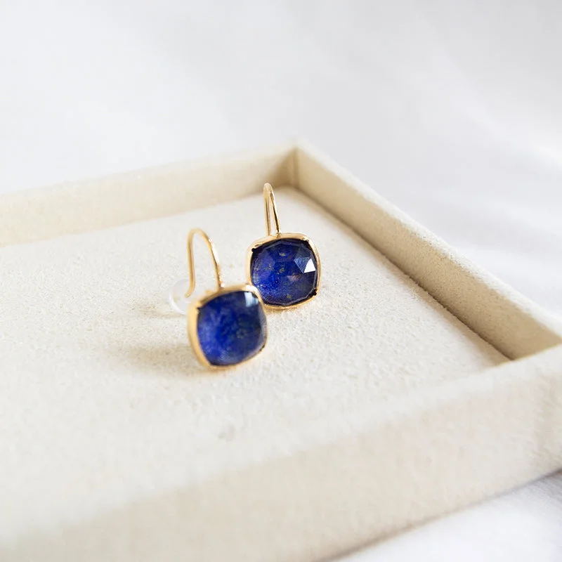 Women’s white gold earrings-Lapis Luxe Square Earrings