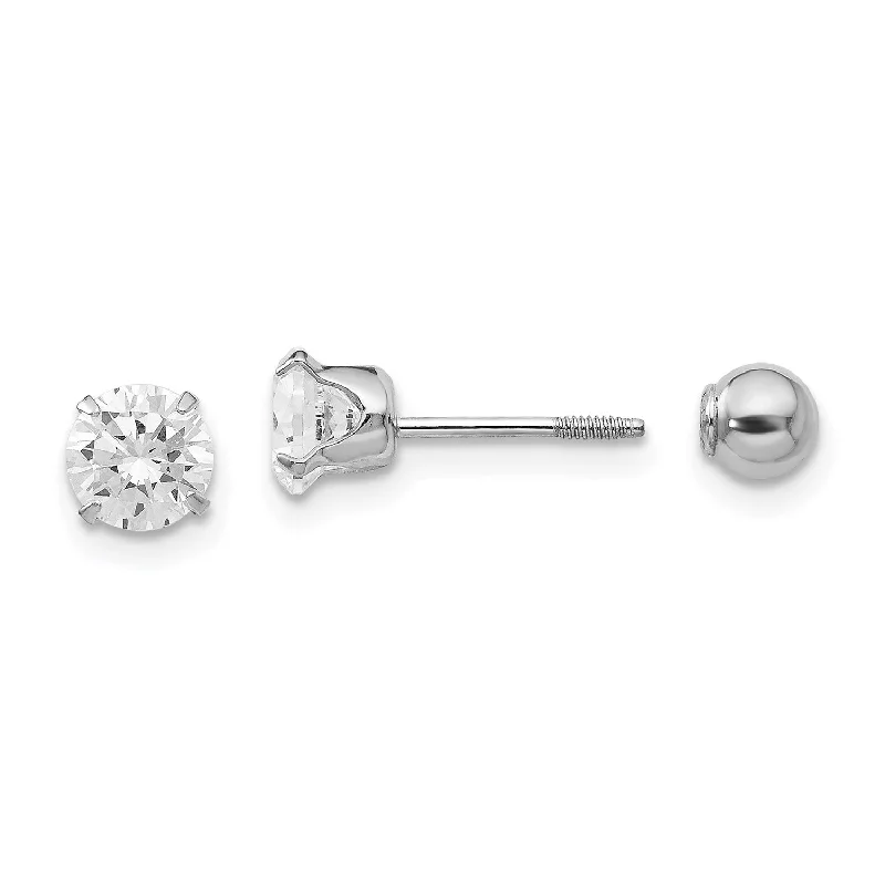 Women’s luxurious earrings-14KT White Gold 5MM Cubic Zirconia Reversible Stud Earrings