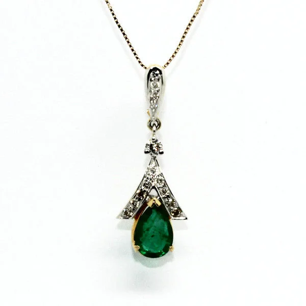 Women’s sterling silver necklace-Emerald And Diamond Split-cart Pendant Ad No.0590