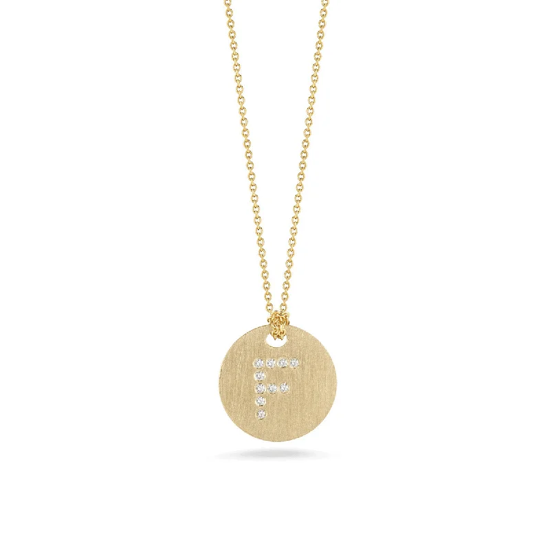 Women’s gold chain pendant necklace-Disc Pendant with Diamond Initial F