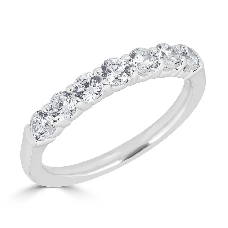 Women’s platinum band engagement ring-JULEVE 18KT WHITE GOLD 0.75 CTW DIAMOND 7 STONE BAND