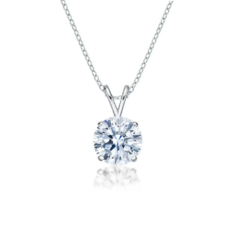 Women’s gold chain necklace set-Round Brilliant solitaire pendant with 3 carat* diamond simulant in 10 carat white gold