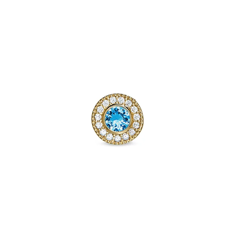 Women’s unique engagement ring-Gold Finish Sterling Silver Micropave Round Simulated Blue Topaz Charm with Simulated Diamonds