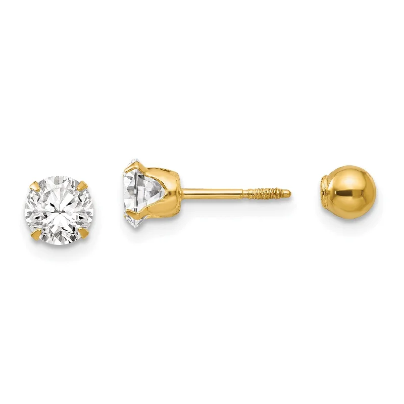 Women’s diamond halo earrings-14KT Yellow Gold 5MM Cubic Zirconia Reversible Stud Earrings