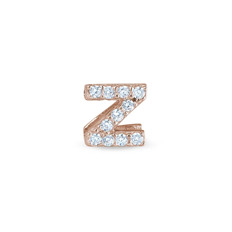 Women’s unique round engagement ring-Rose Gold Finish Sterling Silver Micropave Z Initial Charm with Simulated Diamonds