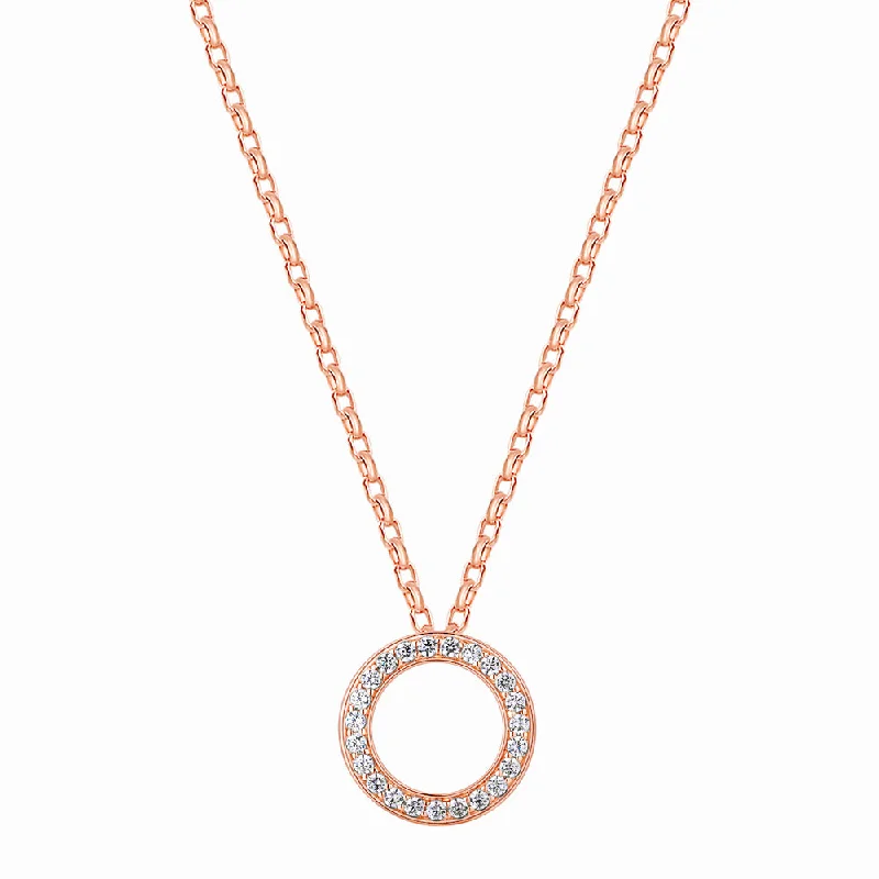 Women’s teardrop necklace-Circle pendant with 0.69 carats* of diamond simulants in 10 carat rose gold