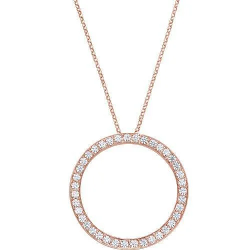 Women’s boho necklace-Circle pendant with 1.17 carats* of diamond simulants in 10 carat rose gold