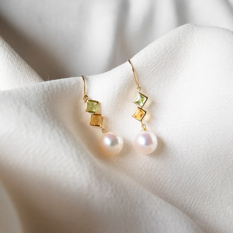 Women’s rose gold earrings-Peridot, Citrine & Akoya Pearl Earrings