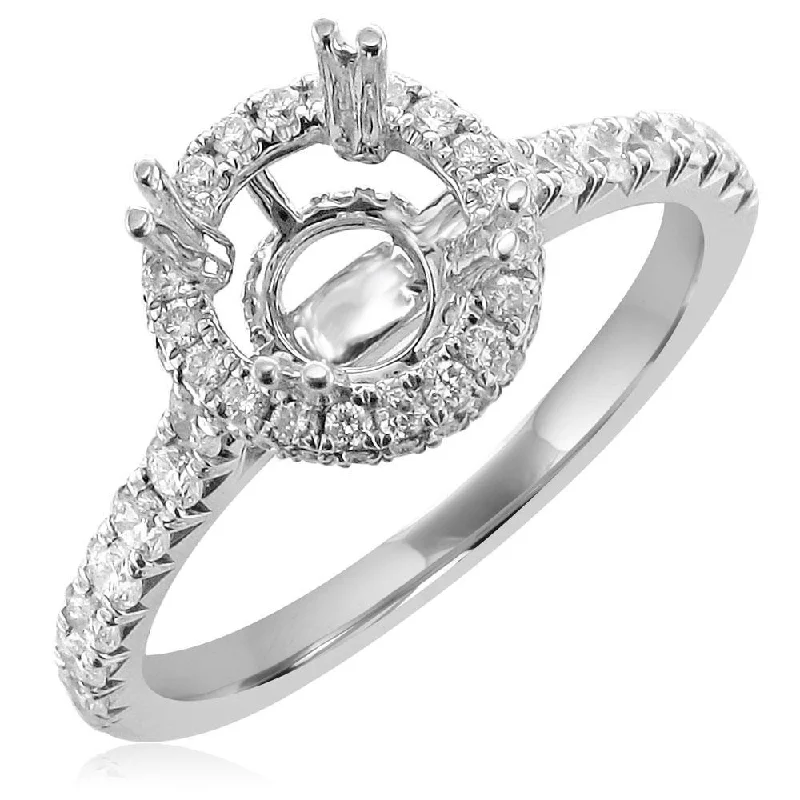 Women’s platinum band engagement ring-14KT White Gold 2/3 CTW Diamond Halo Setting for 1 CT Round