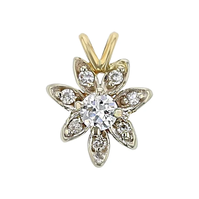 Women’s gold chain necklace-14K Yellow Gold Diamond Flower Pendant