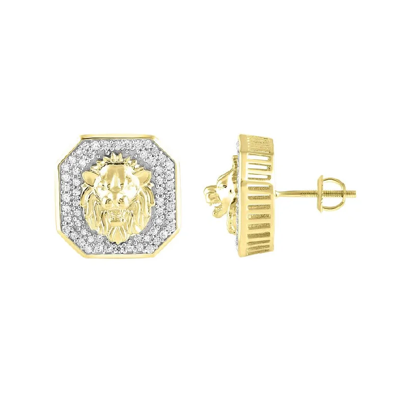 Women’s clip-on earrings-MEN'S STUD EARRINGS 0.50CT ROUND DIAMOND 10K YELLOW GOLD