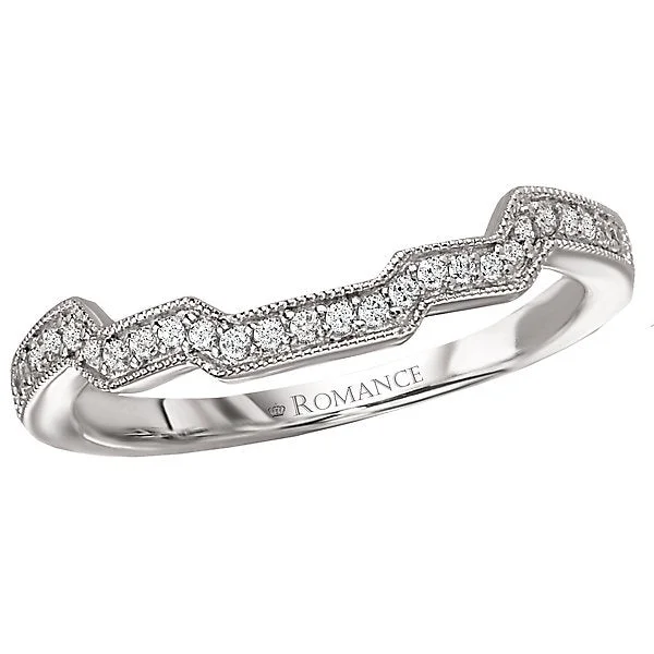 Women’s luxury engagement ring-14KT WHITE GOLD 1/10 CTW DIAMOND NOTCHED MILGRAIN BAND