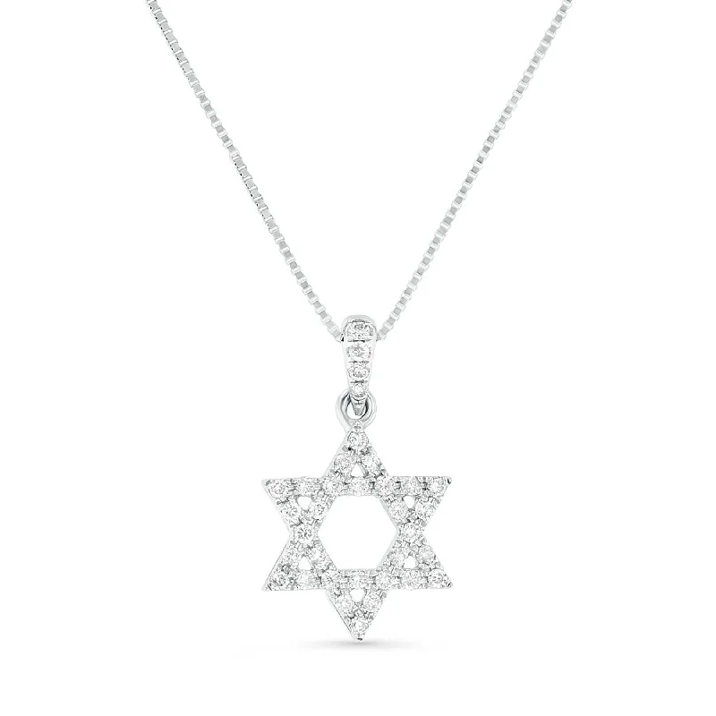 Women’s elegant necklace-Diamond Star of David Pendant, .16 Carat, 18K White Gold