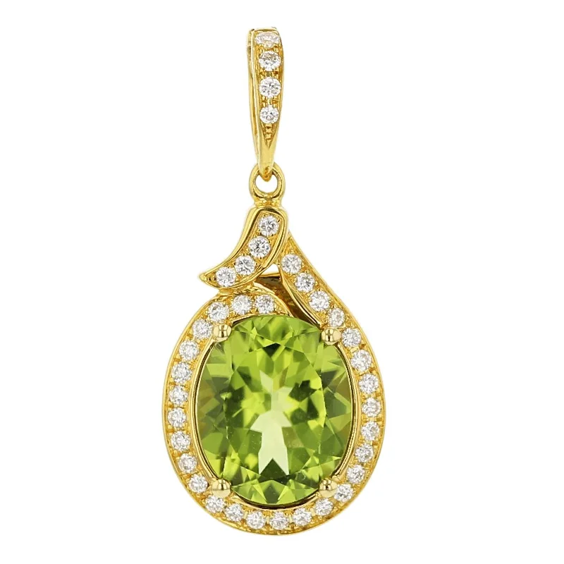 Women’s two-tone necklace-14K Peridot Diamond Halo Pendant