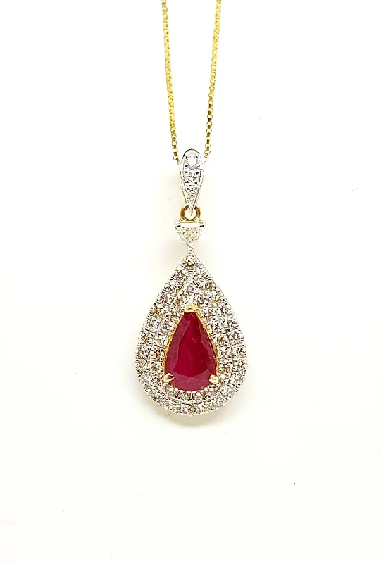 Women’s customized necklace-Extraordinary Collection: Ruby And Diamond Pendant In 14k Yellow Gold