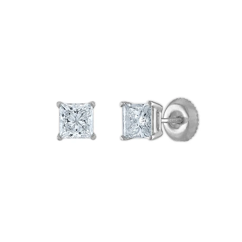 Women’s gold chandelier earrings-Signature Certificate EcoLove 1-1/4 CTW Princess Cut Lab Grown Diamond Solitaire Stud Earrings in 14KT White Gold