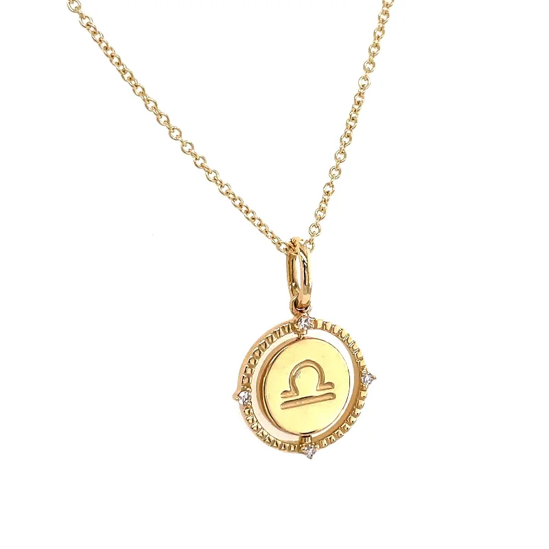 Women’s gold pendant necklace-Libra Horoscope Pendant with Diamond Accent, 14K Yellow Gold