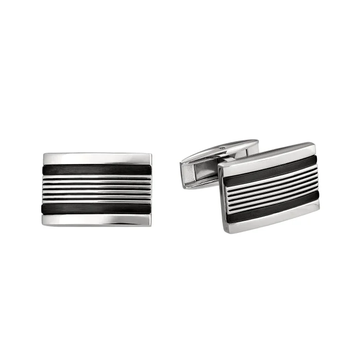 Women’s bridal engagement ring-Stainless Steel Cufflinks W/Diamond Cut Lines and Black Steel Edges