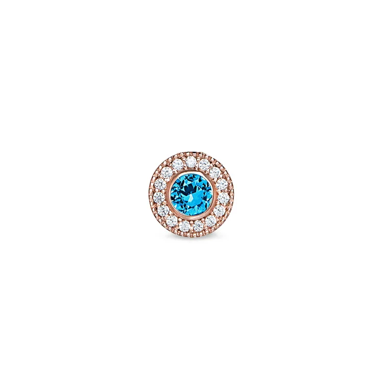 Women’s emerald-cut engagement ring-Rose Gold Finish Sterling Silver Micropave Round Simulated Blue Topaz Charm with Simulated Diamonds