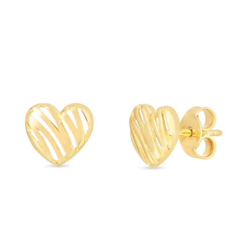 Women’s contemporary earrings-14KT Yellow Gold 7MM Heart Stud Earrings