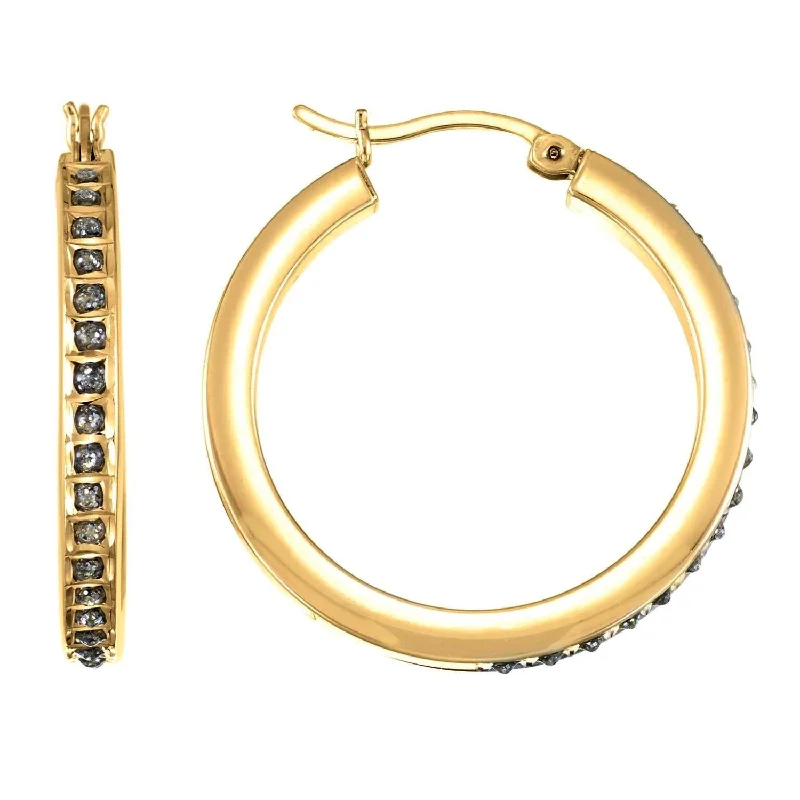 Women’s double hoop earrings-Diamond Fascination 14KT Yellow Gold 15MM Diamond Accent Hoop Earrings