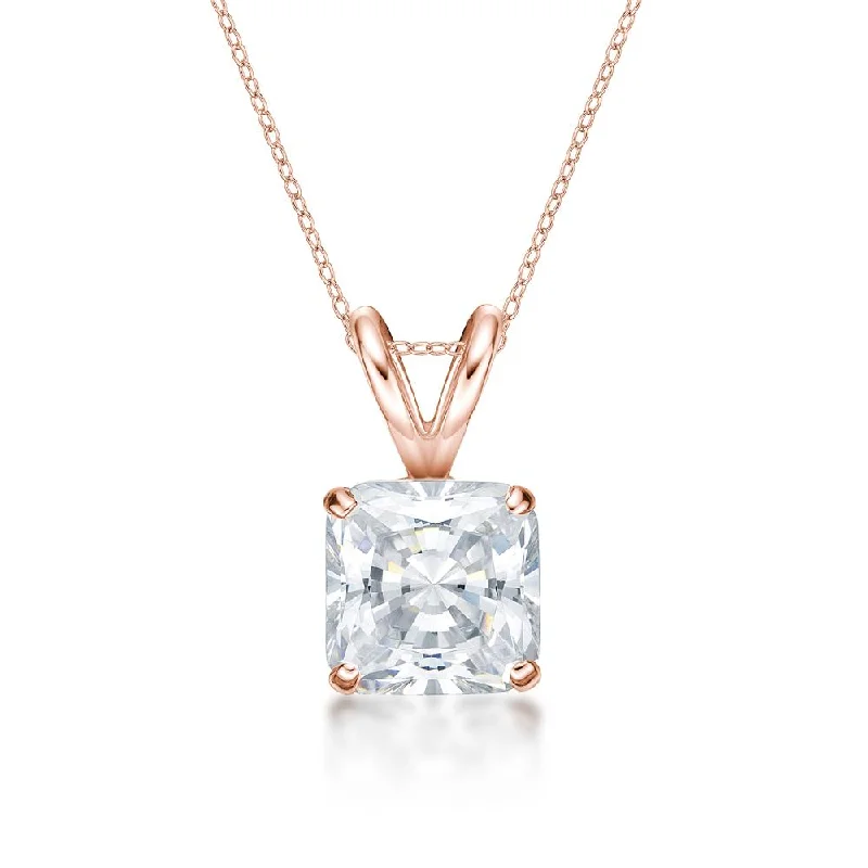 Women’s layered necklace-Princess Cut solitaire pendant with 2 carat* diamond simulant in 10 carat rose gold