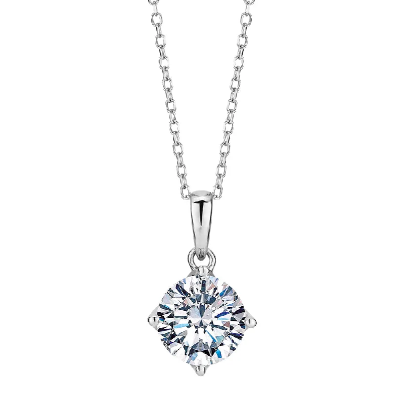 Women’s boho necklace-Round Brilliant solitaire pendant with 1.28 carat* diamond simulant in 10 carat white gold