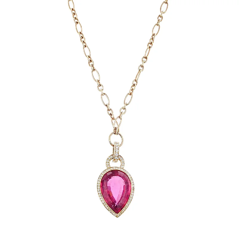 Women’s gold chain necklace set-Hans D. Krieger Pink Tourmaline and Diamond Pendant